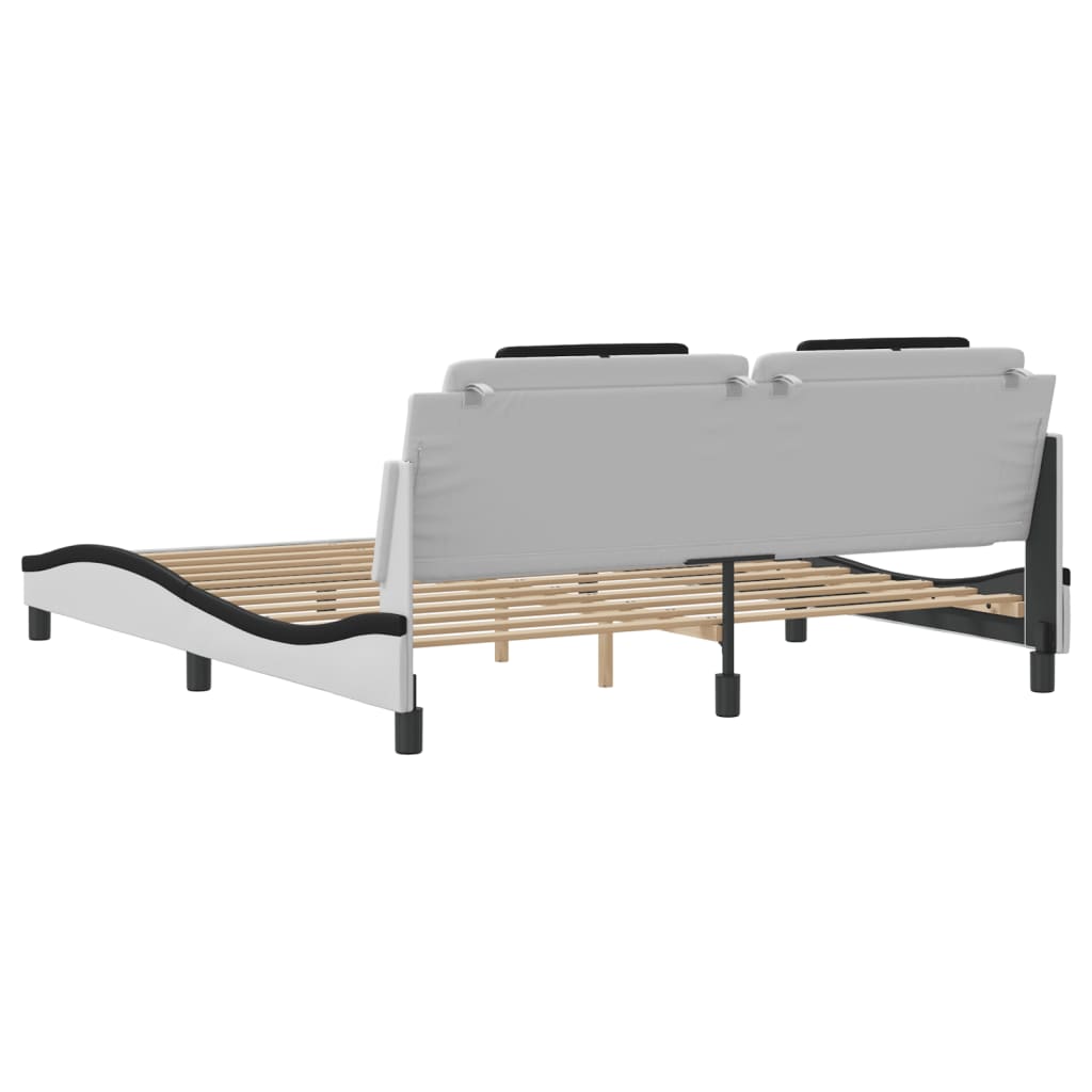 Bed frame with LED white and black 180x200 cm artificial leather