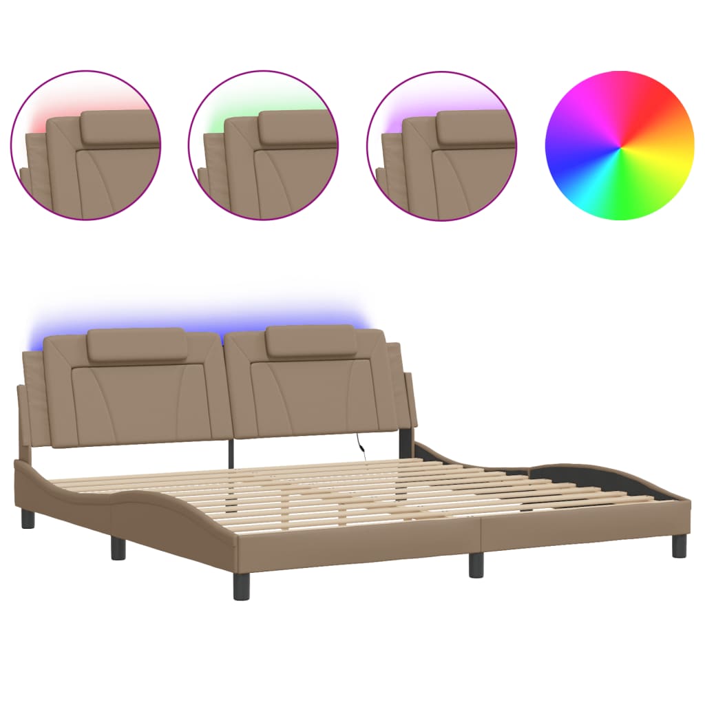 Bettgestell "Viana" mit LED ohne Matratze Cappuccino-Braun 200x200 cm