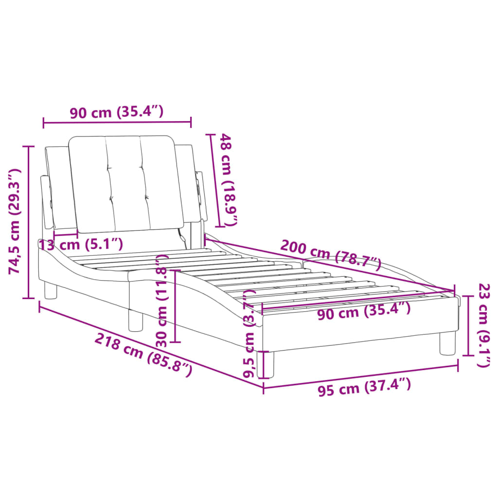 Bettgestell mit LED ohne Matratze "Zadar" Weiß und Schwarz 90x200 cm