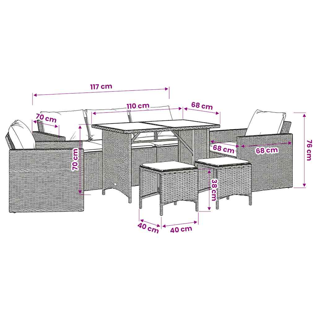 6-tlg. Garten-Sofagarnitur mit Kissen Schwarz Poly Rattan
