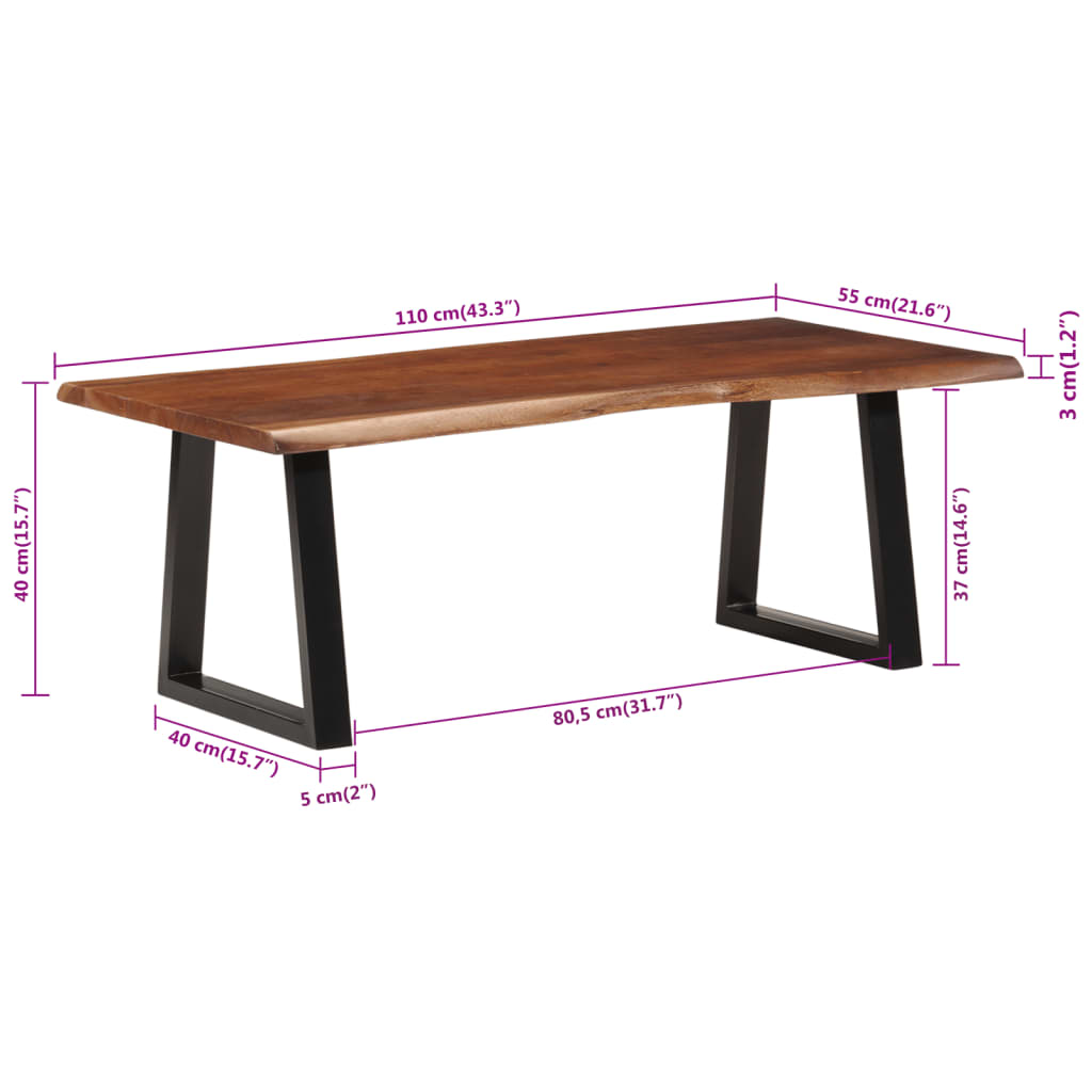 Table basse marron miel 110x55x40 cm bois d'acacia massif