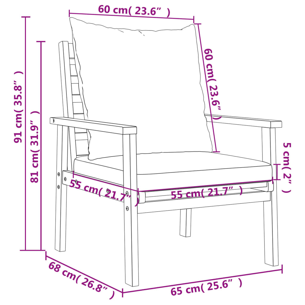 4-tlg. Garten-Lounge-Set mit Kissen Massivholz Akazie