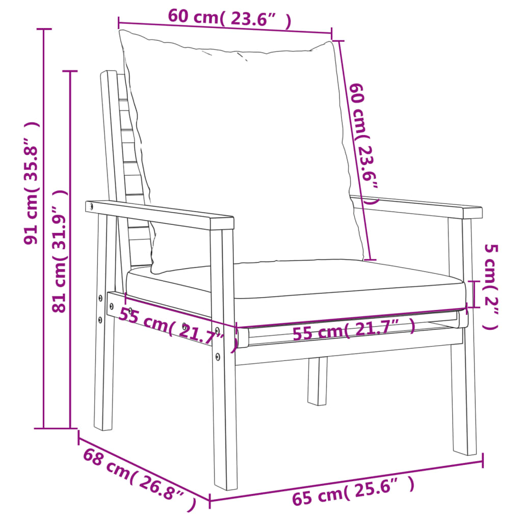 4-tlg. Garten-Lounge-Set mit Kissen Massivholz Akazie