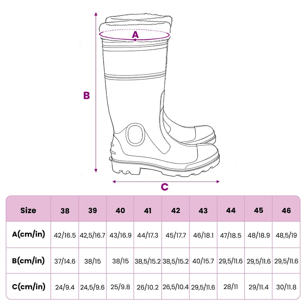 Gummistiefel mit Herausnehmbarem Innenfutter Schwarz Gr. 45 PVC