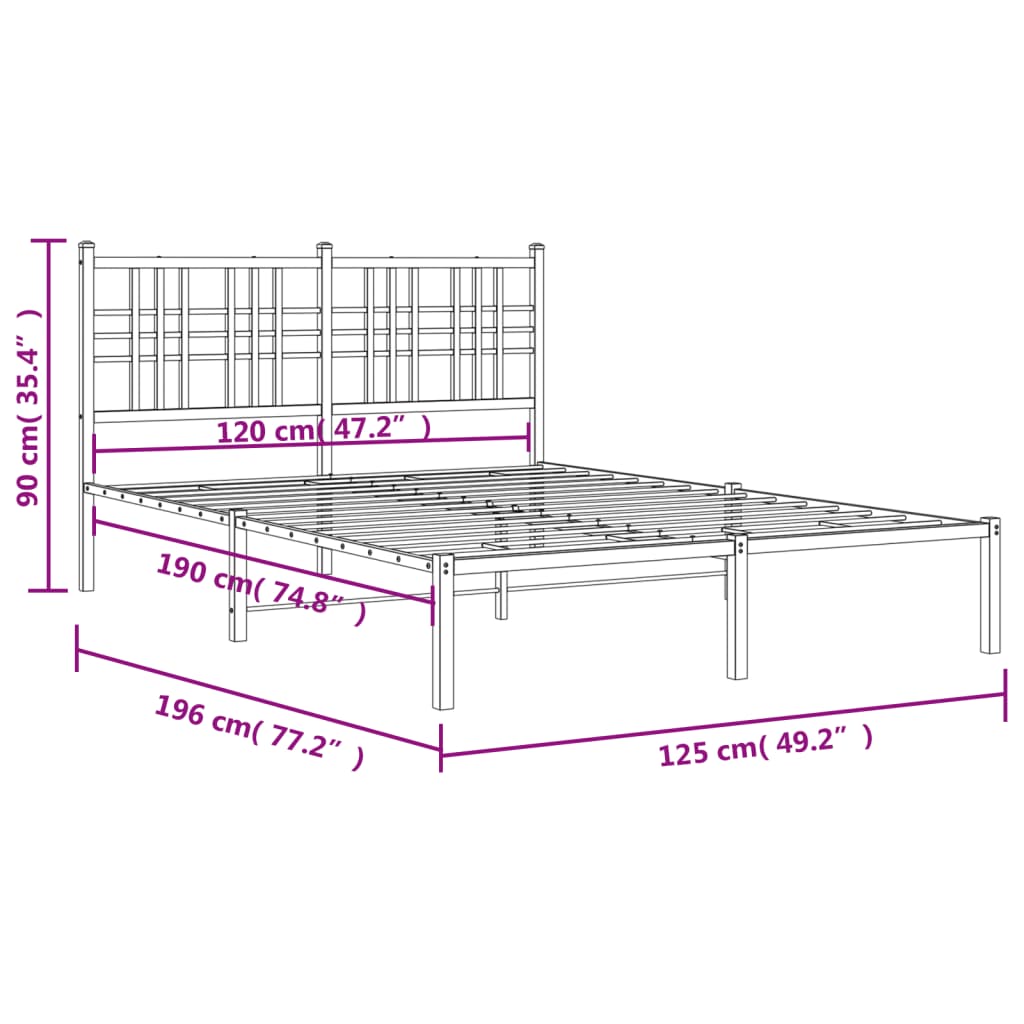 Bed frame with headboard metal black 120x190 cm