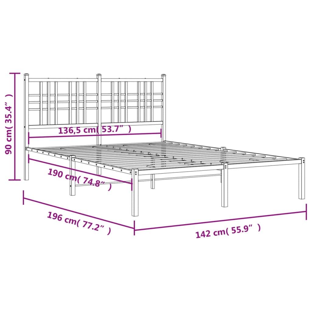 Bed frame with headboard metal black 135x190 cm