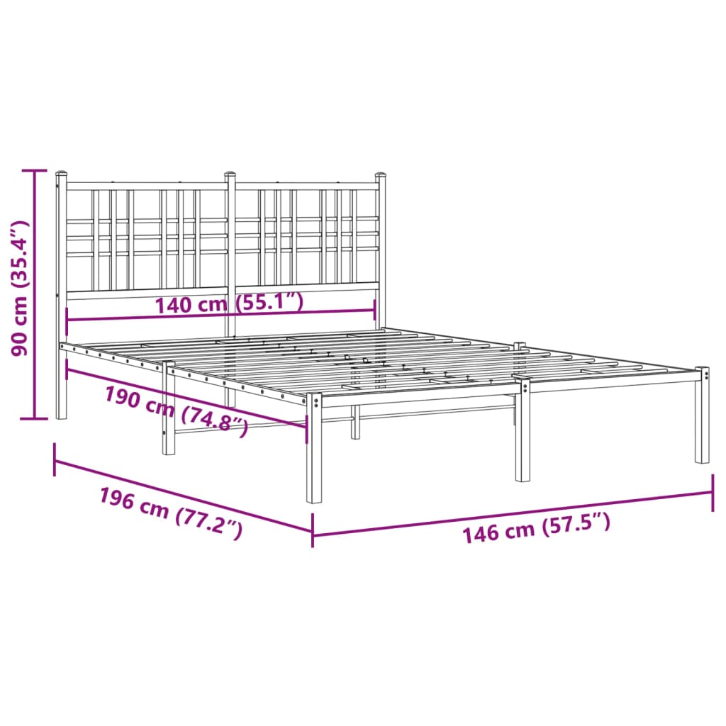 Bed frame with headboard metal black 140x190 cm