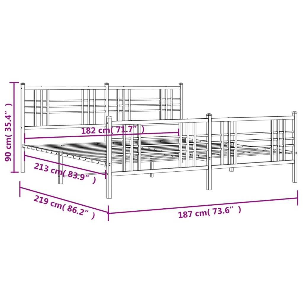 Bed frame with head and footboard metal black 183x213 cm