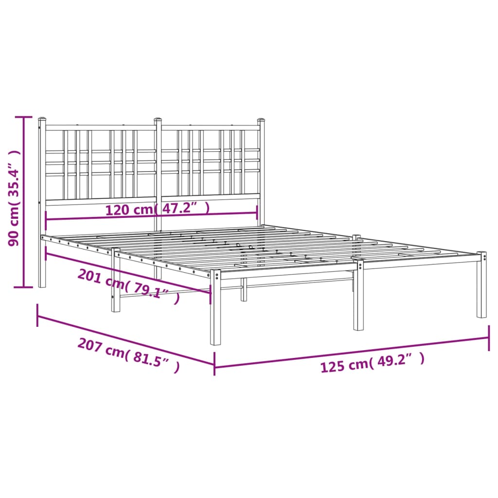 Bed frame with headboard metal white 120x200 cm