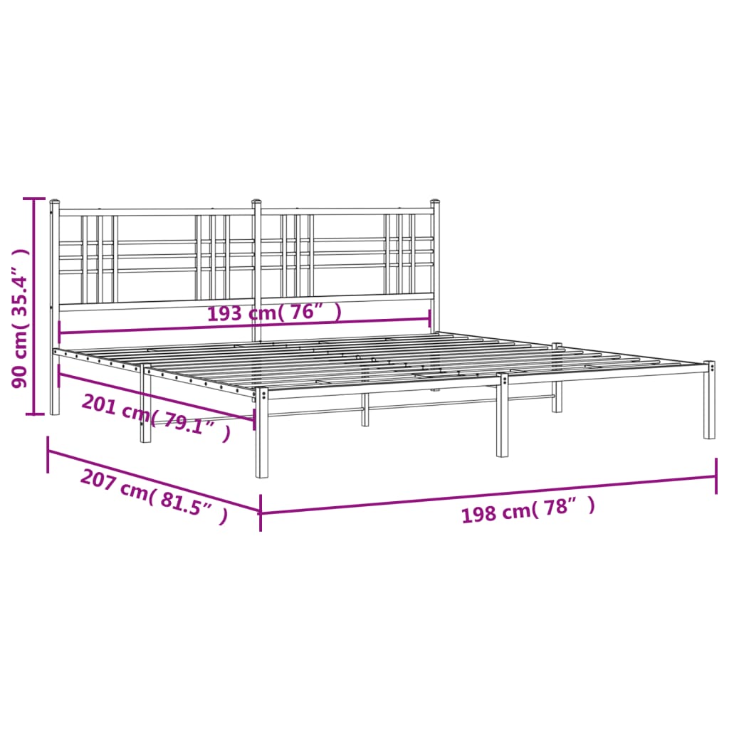 Bed frame with headboard metal white 193x203 cm