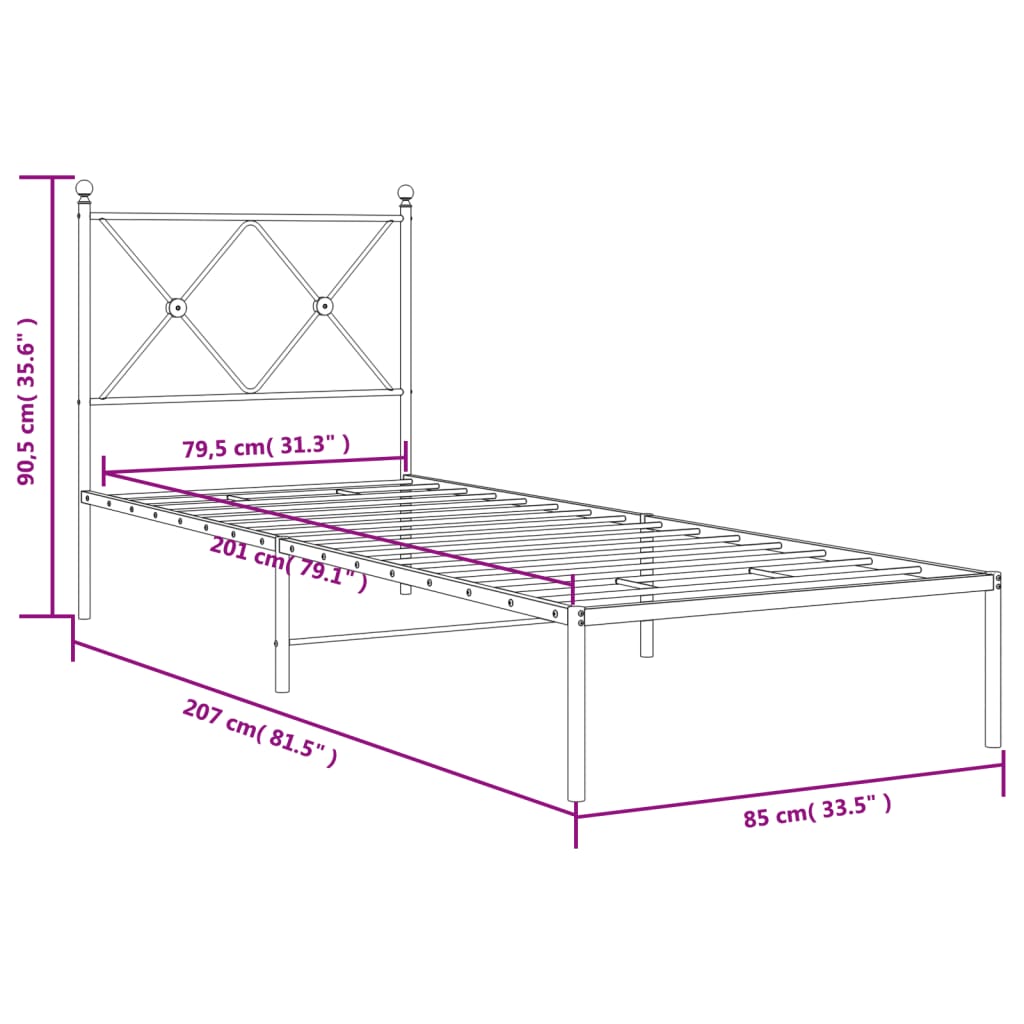 Bed frame with headboard metal black 80x200 cm