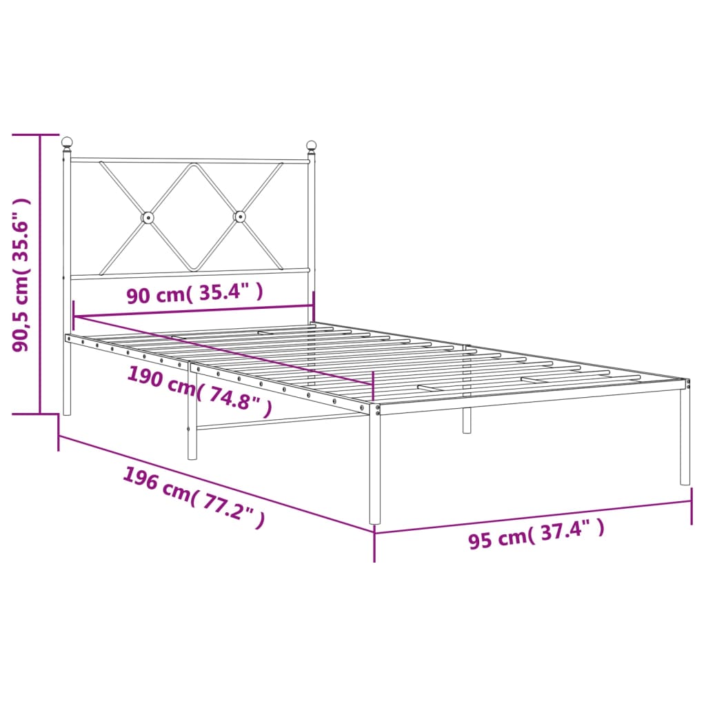 Bed frame with headboard metal black 90x190 cm