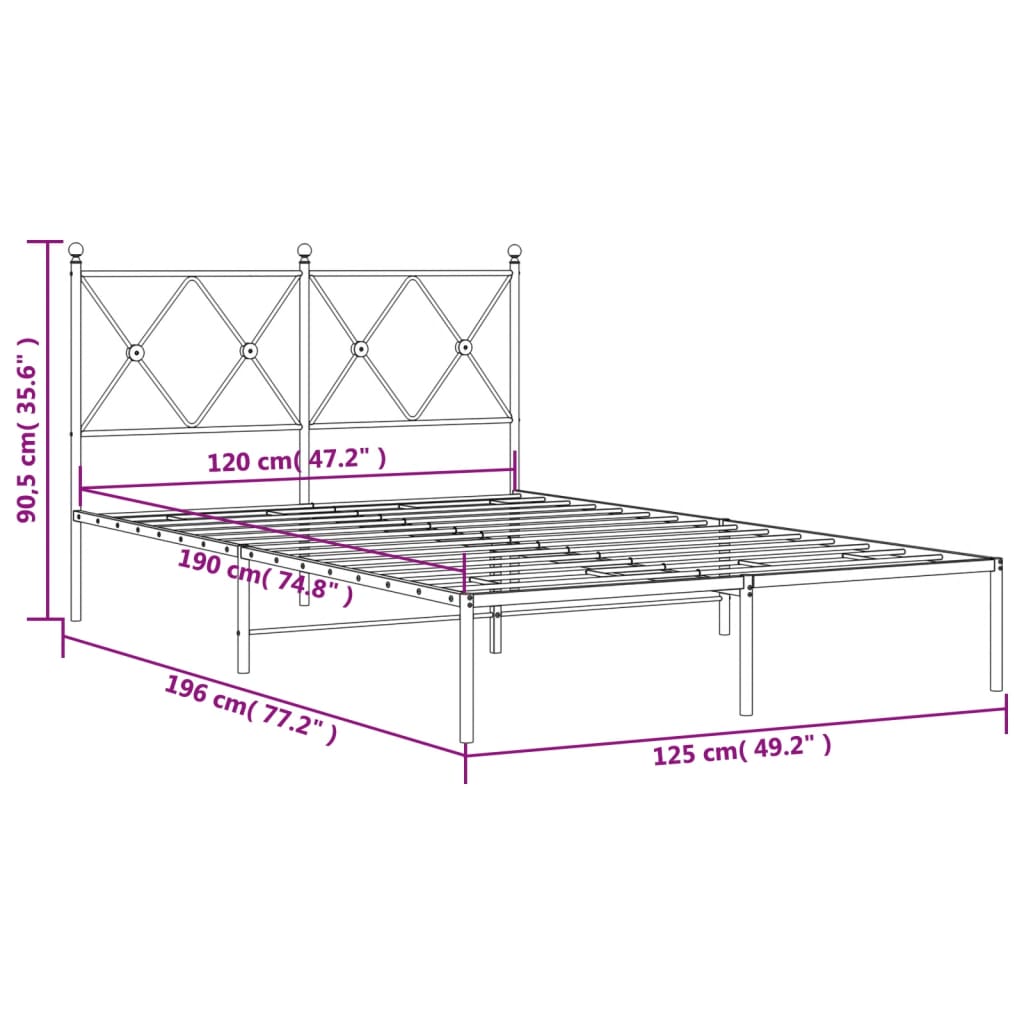 Bed frame with headboard metal black 120x190 cm