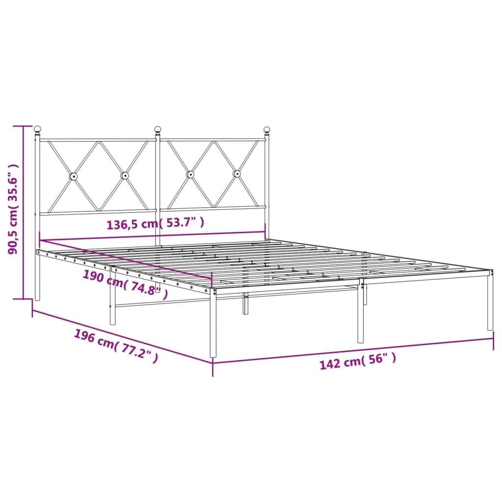 Bed frame with headboard metal black 135x190 cm