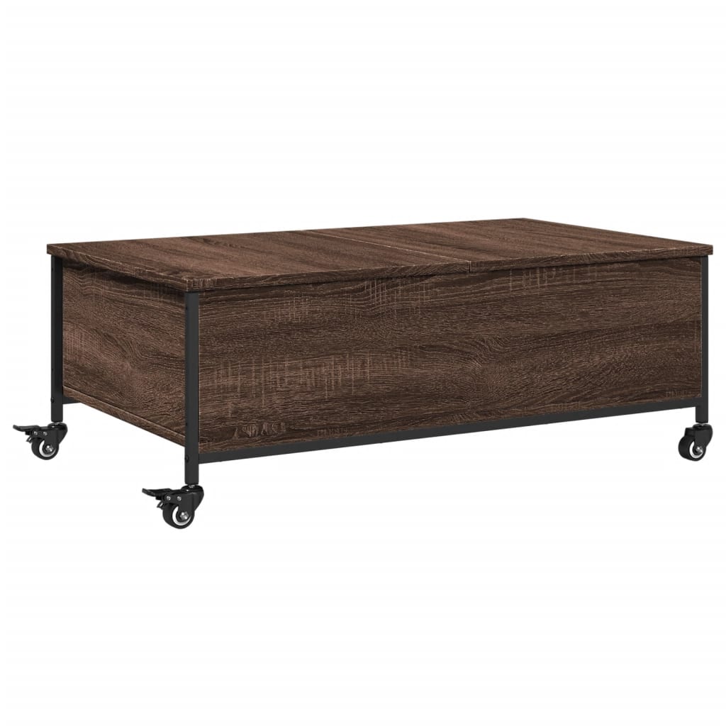 Coffee table with wheels brown oak 91x55x34 cm wood material