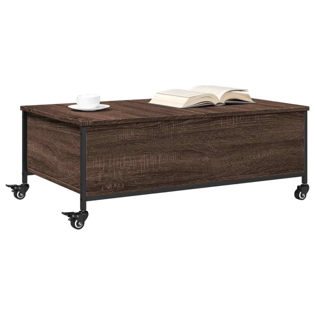 Coffee table with wheels brown oak 91x55x34 cm wood material