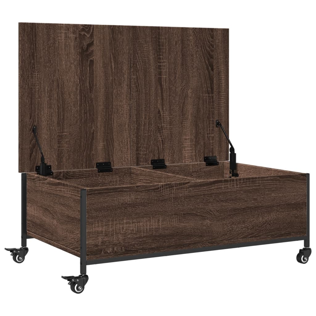 Coffee table with wheels brown oak 91x55x34 cm wood material