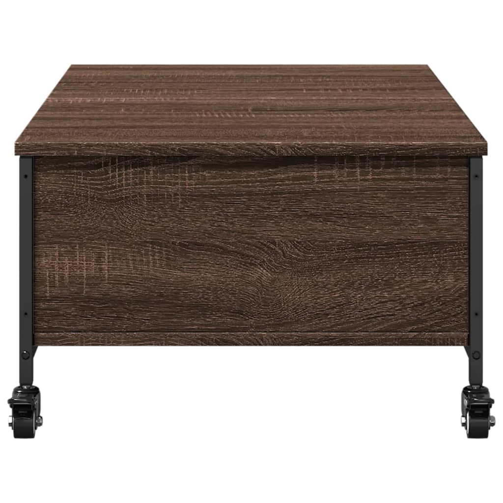 Coffee table with wheels brown oak 91x55x34 cm wood material