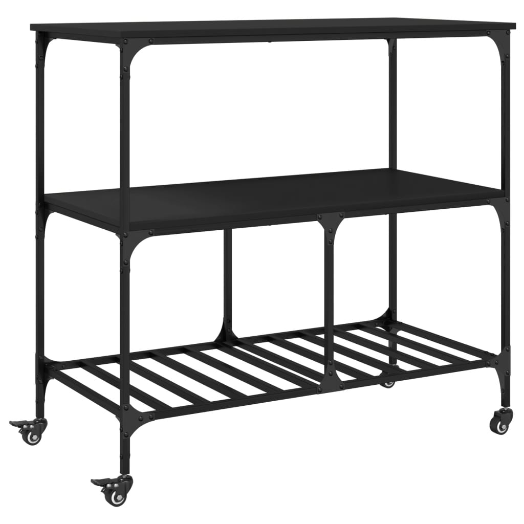Kitchen Cart Black 100x50x95 cm Wood Material