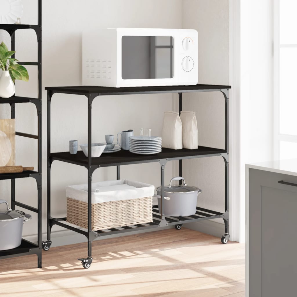 Kitchen Cart Black 100x50x95 cm Wood Material