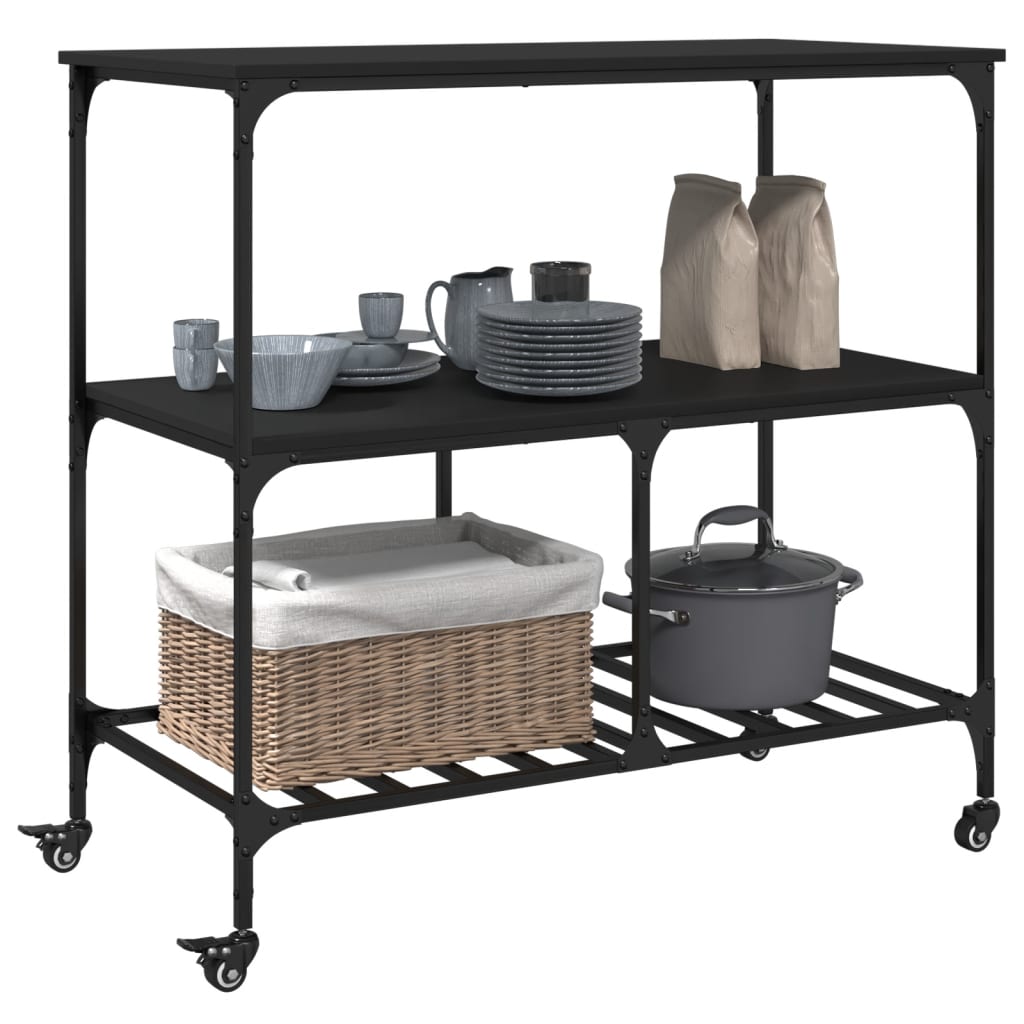 Kitchen Cart Black 100x50x95 cm Wood Material