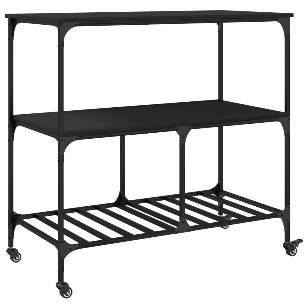 Kitchen Cart Black 100x50x95 cm Wood Material