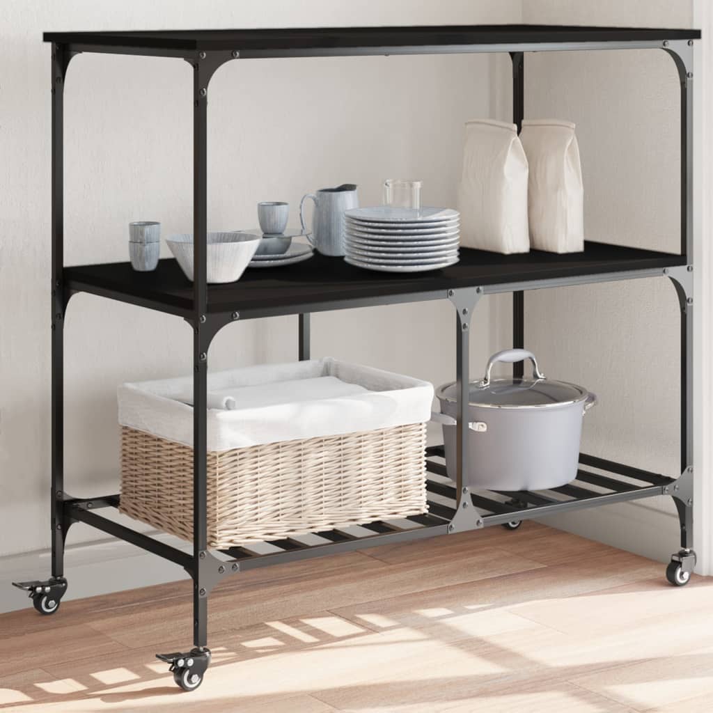Kitchen Cart Black 100x50x95 cm Wood Material