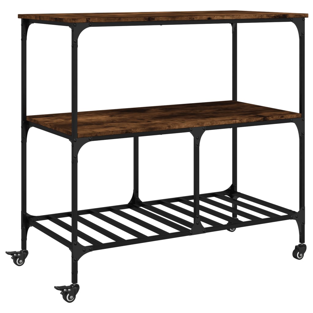 Kitchen trolley smoked oak 100x50x95 cm wood material