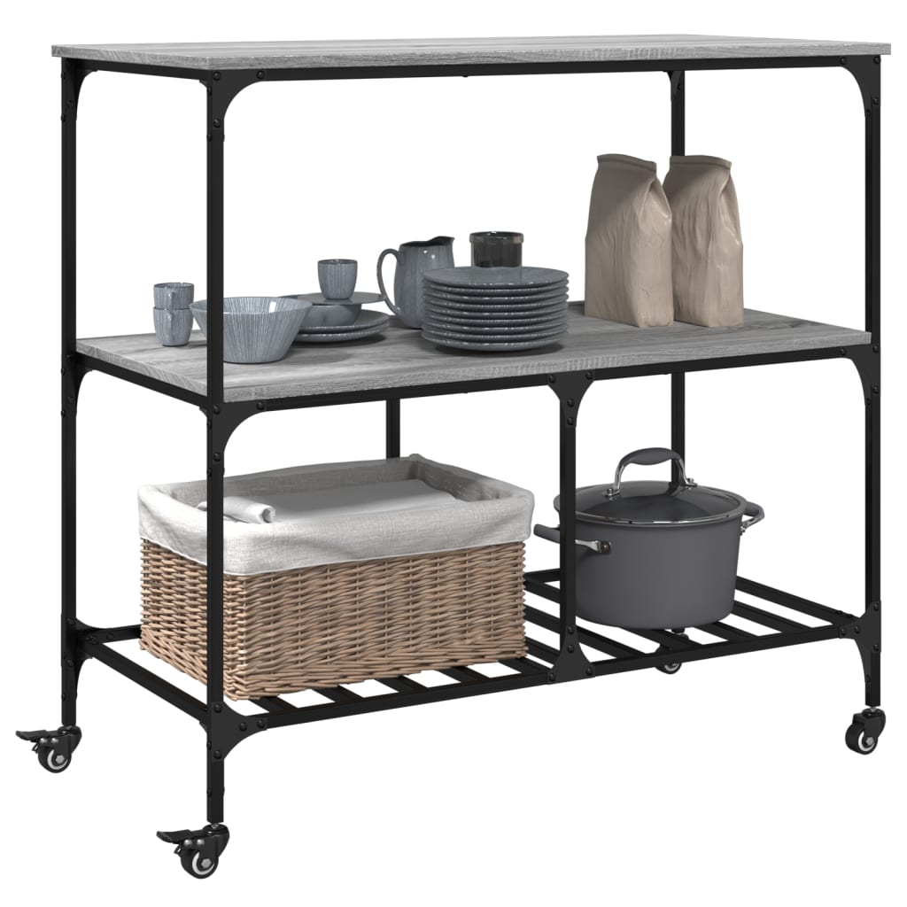 Kitchen Cart Grey Sonoma 100x50x95 cm Wood Material