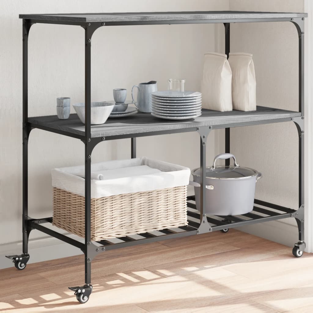 Kitchen Cart Grey Sonoma 100x50x95 cm Wood Material