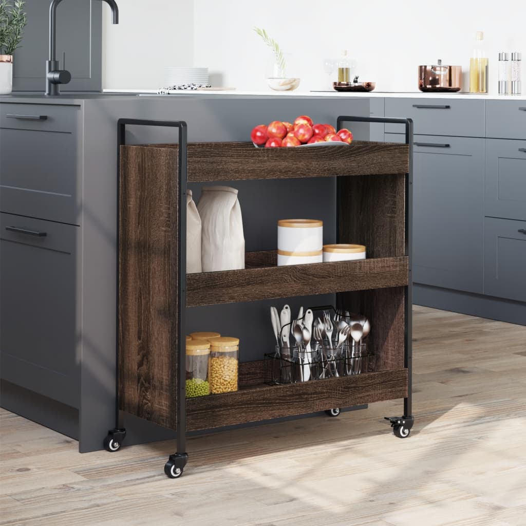 Kitchen trolley brown oak look 70x30x82 cm wood material