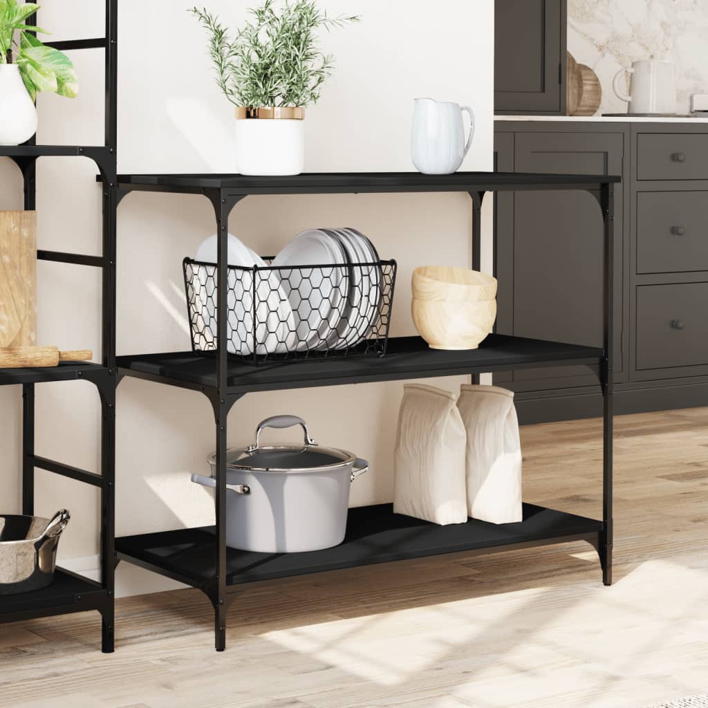 Kitchen Cart Black 102x50x95 cm Wood Material
