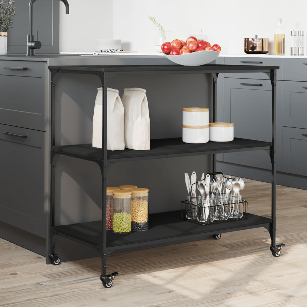 Kitchen Cart Black 102x50x95 cm Wood Material