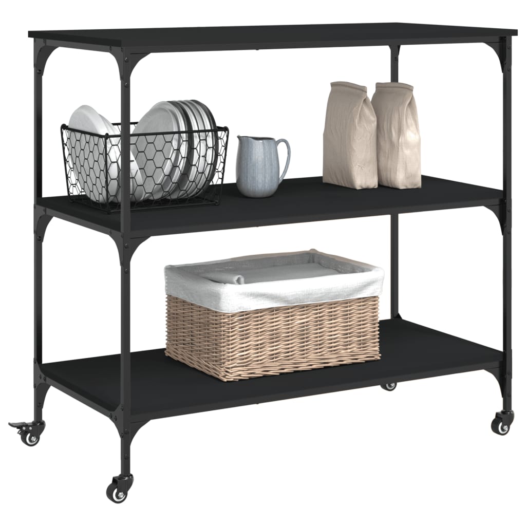 Kitchen Cart Black 102x50x95 cm Wood Material