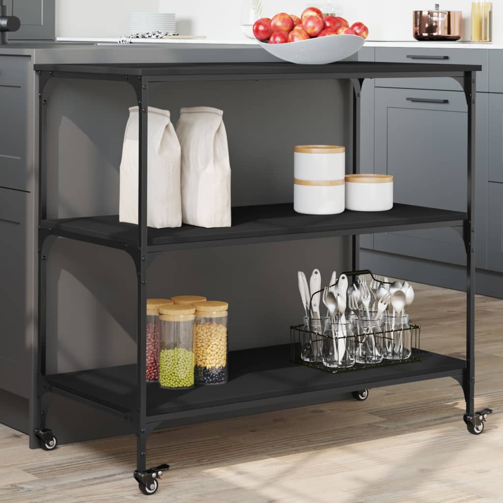 Kitchen Cart Black 102x50x95 cm Wood Material