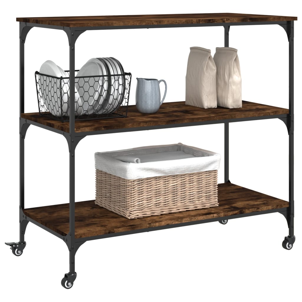 Desserte de cuisine chêne fumé 102x50x95 cm en bois