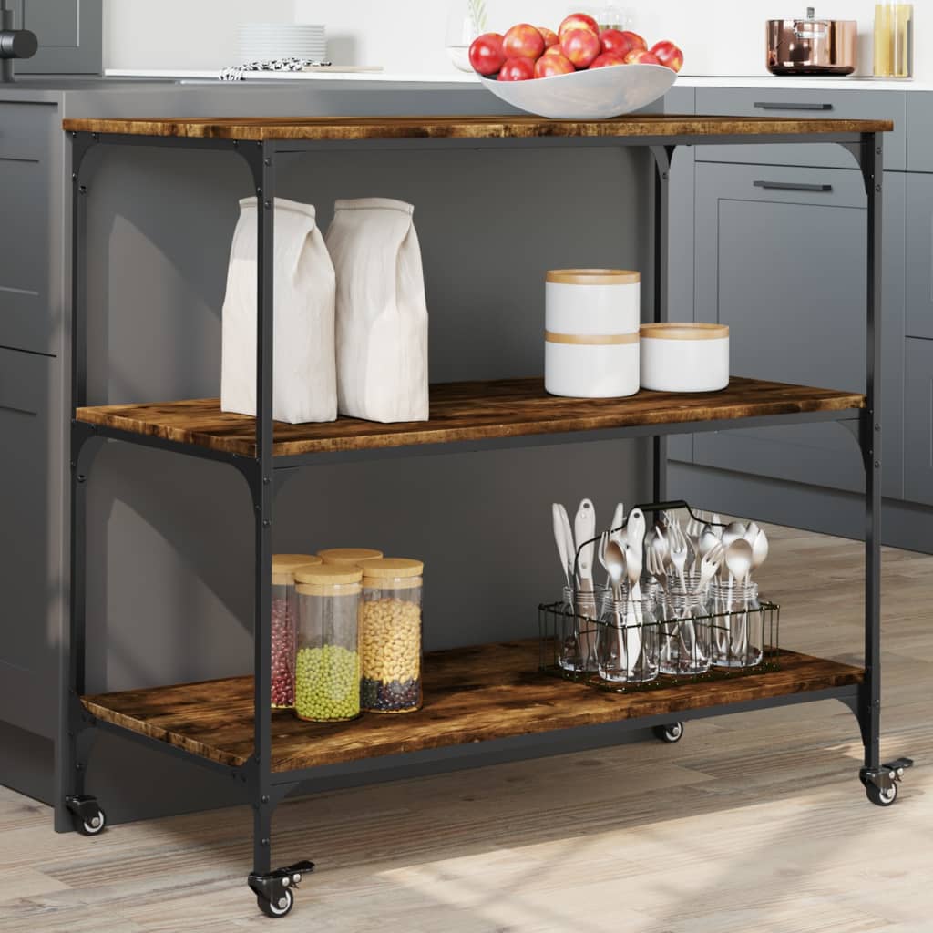 Kitchen trolley smoked oak 102x50x95 cm wood material