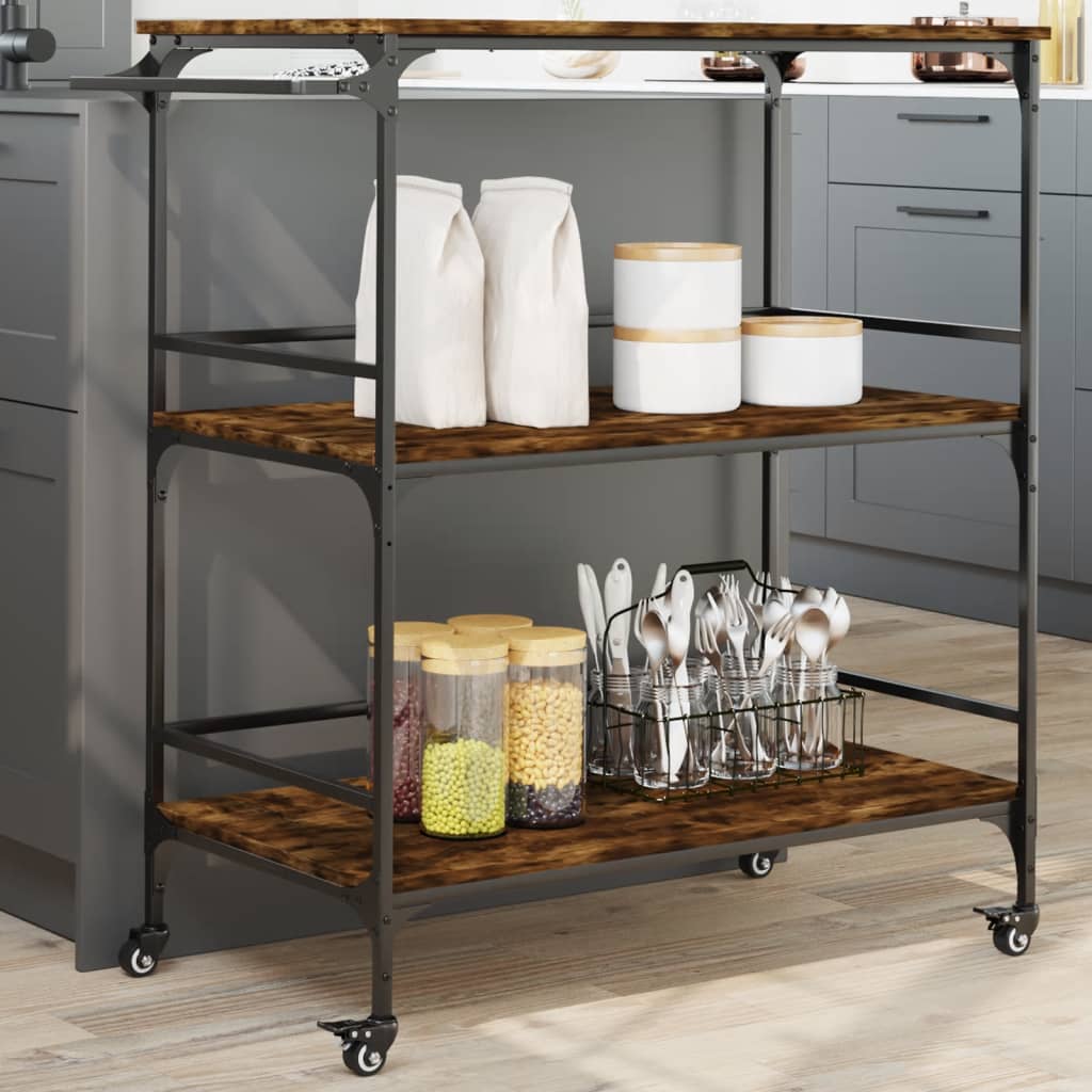 Kitchen trolley smoked oak 100.5x50x105 cm wood material