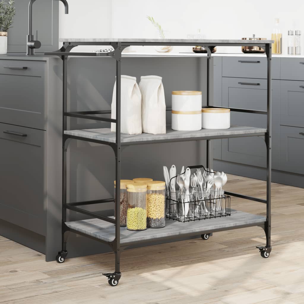 Kitchen Cart Grey Sonoma 100.5x50x105 cm Wood Material
