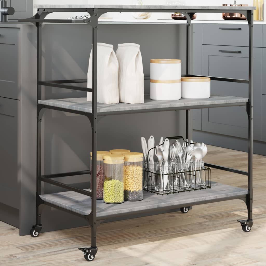 Kitchen Cart Grey Sonoma 100.5x50x105 cm Wood Material