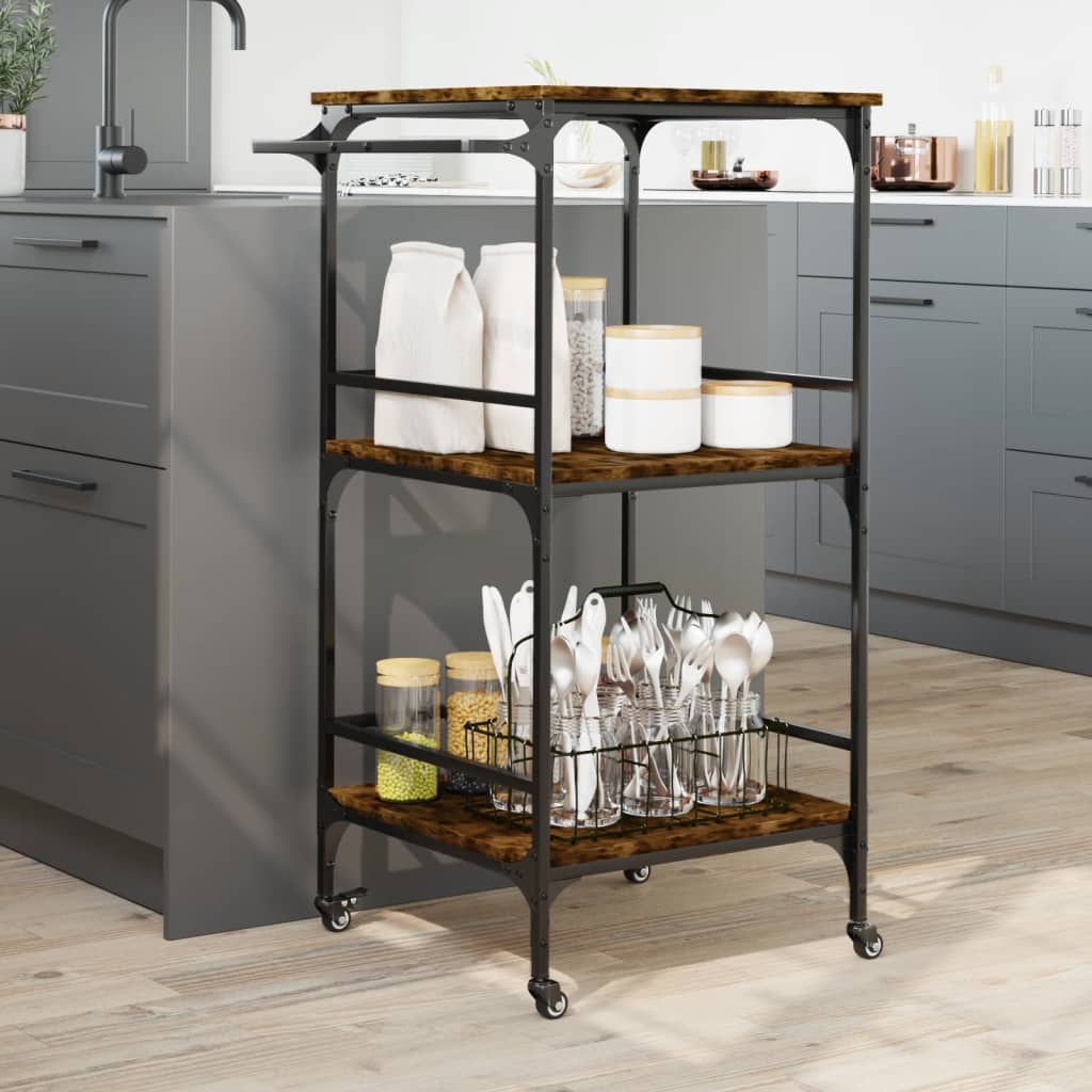 Desserte de cuisine chêne fumé 60,5x50x105 cm matériau bois