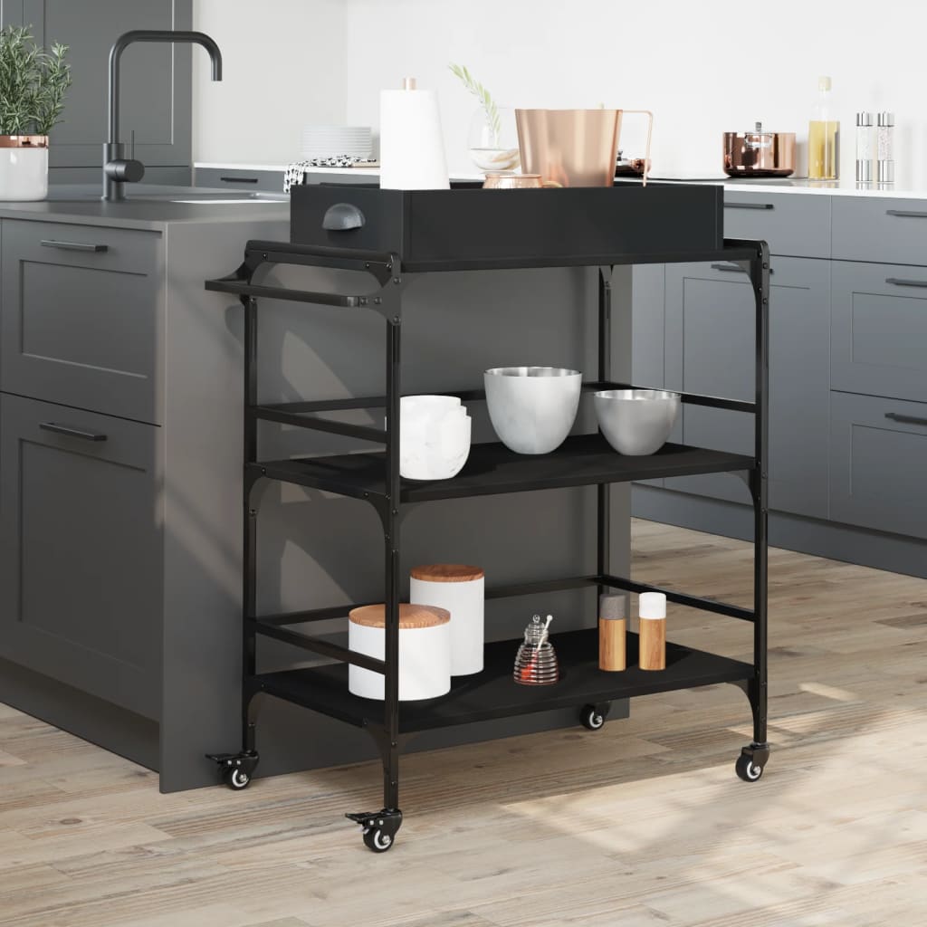 Kitchen Cart Black 81.5x41x92.5 cm Wood Material