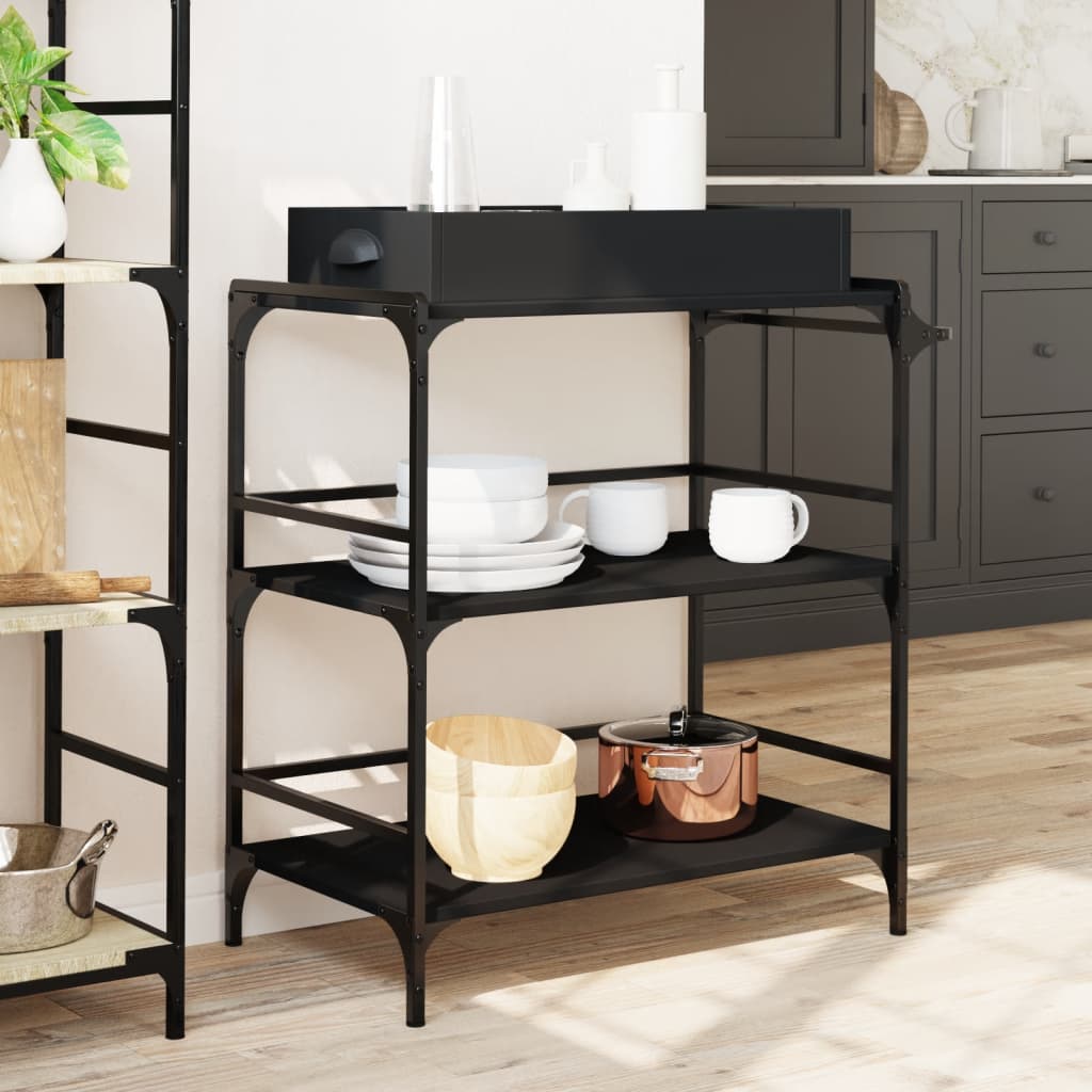 Kitchen Cart Black 81.5x41x92.5 cm Wood Material