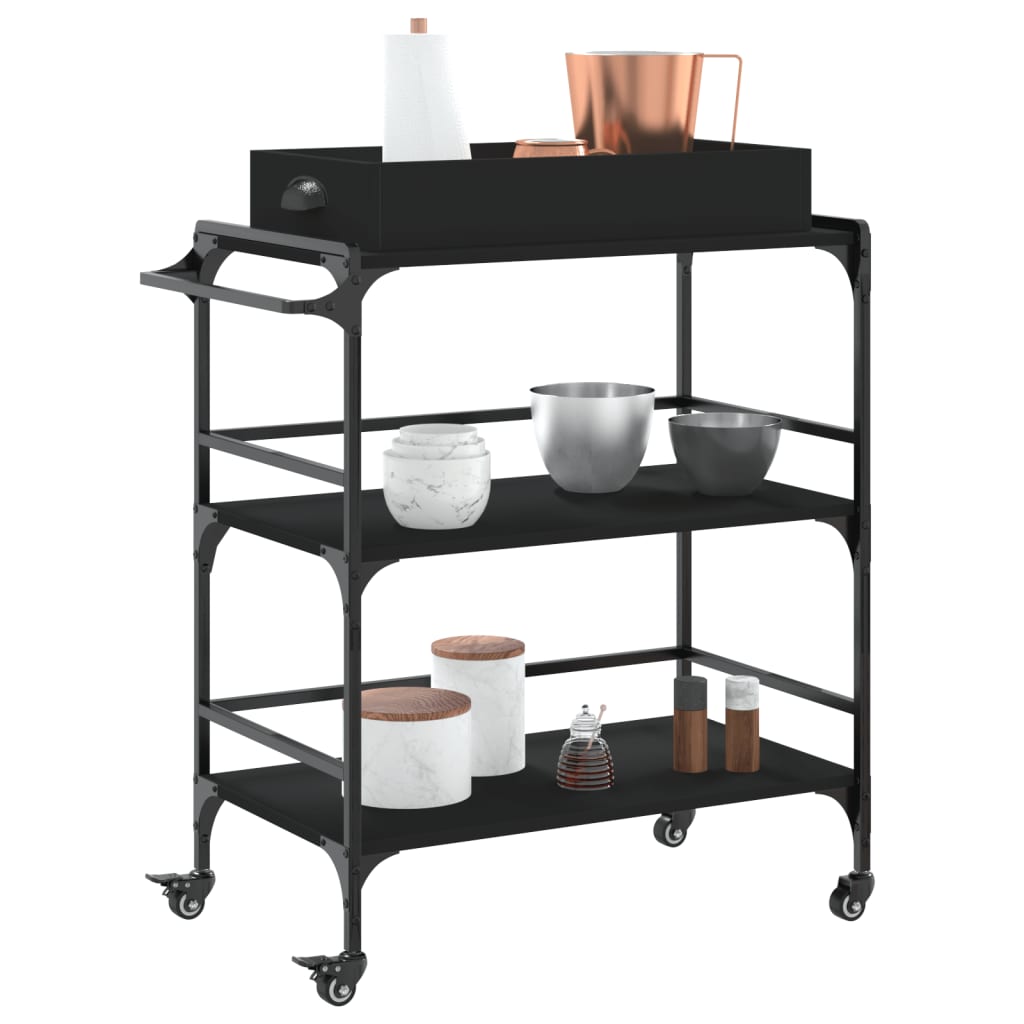 Kitchen Cart Black 81.5x41x92.5 cm Wood Material
