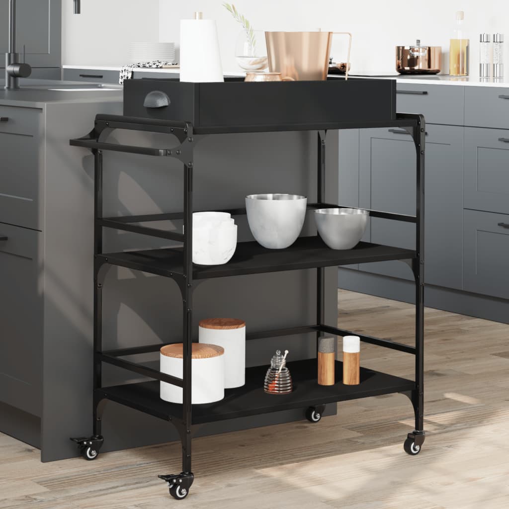 Kitchen Cart Black 81.5x41x92.5 cm Wood Material