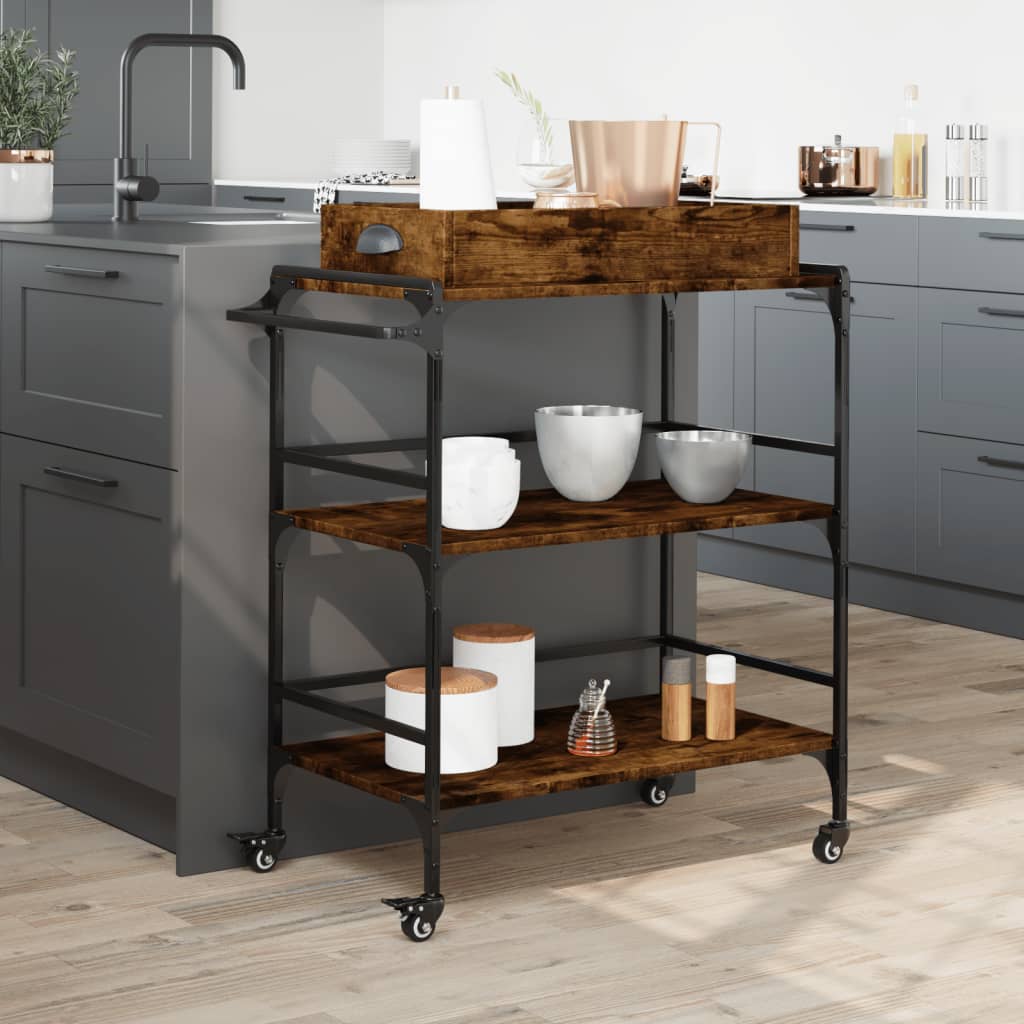 Kitchen trolley smoked oak 81.5x41x92.5 cm wood material
