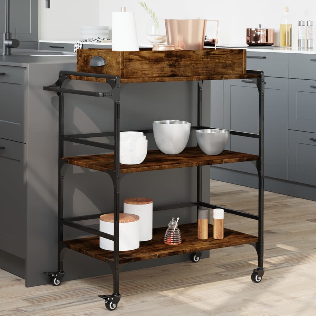 Kitchen trolley smoked oak 81.5x41x92.5 cm wood material