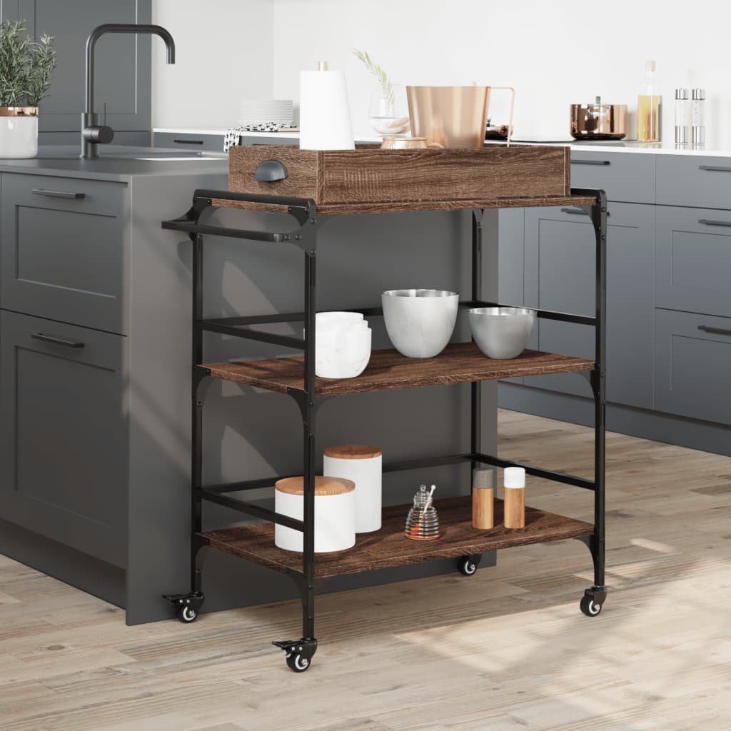 Kitchen trolley brown oak look 81.5x41x92.5 cm wood material