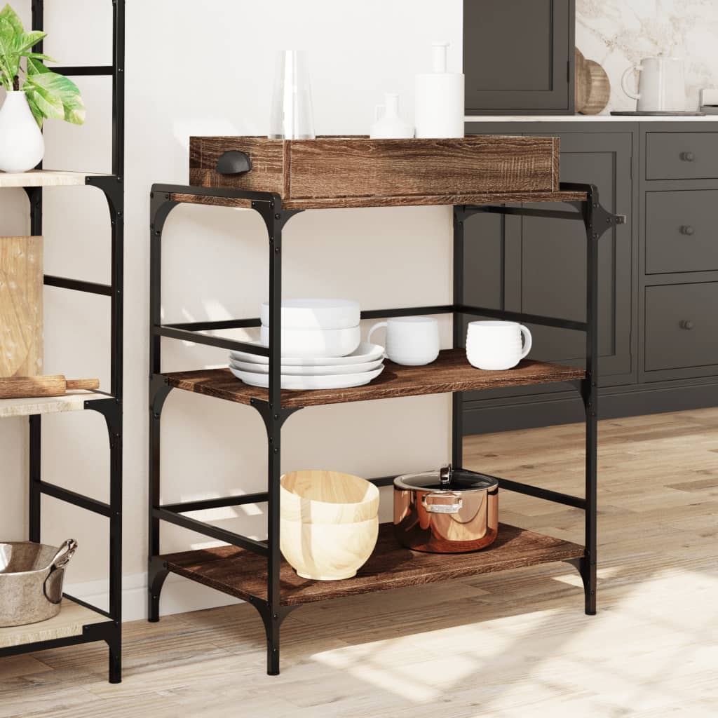 Kitchen trolley brown oak look 81.5x41x92.5 cm wood material