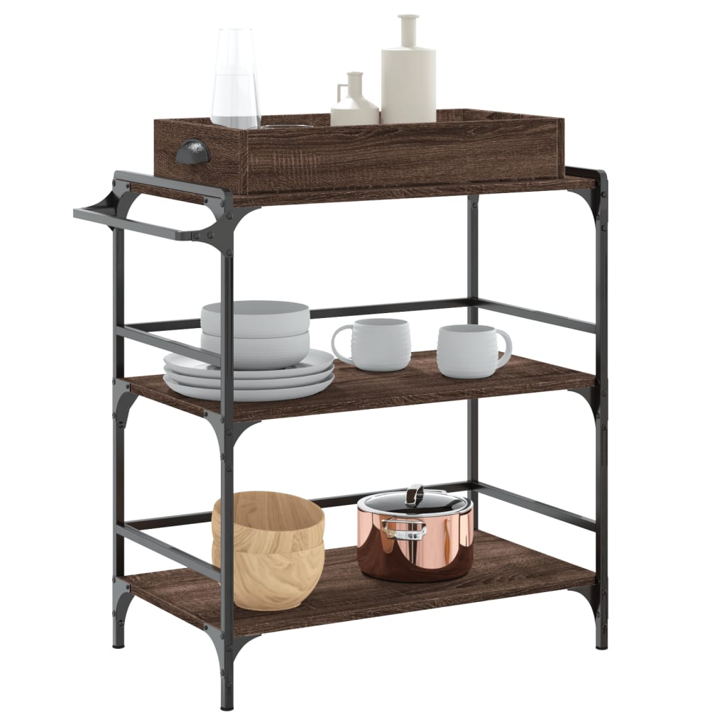 Kitchen trolley brown oak look 81.5x41x92.5 cm wood material